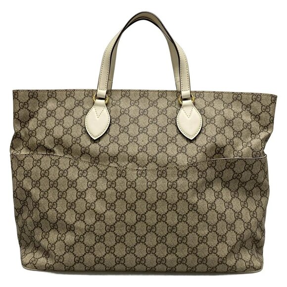 Auth GUCCI GG Plus/GG Supreme 457356 Dark Brown Beige Cream PVC Leather Handbag - Picture 1 of 16